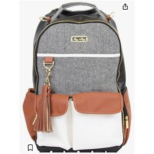 Itzy Ritzy Diaper Bag Backpack Large Boss PLUS Coffee & Cream 19 Pkt MSRP 199.99